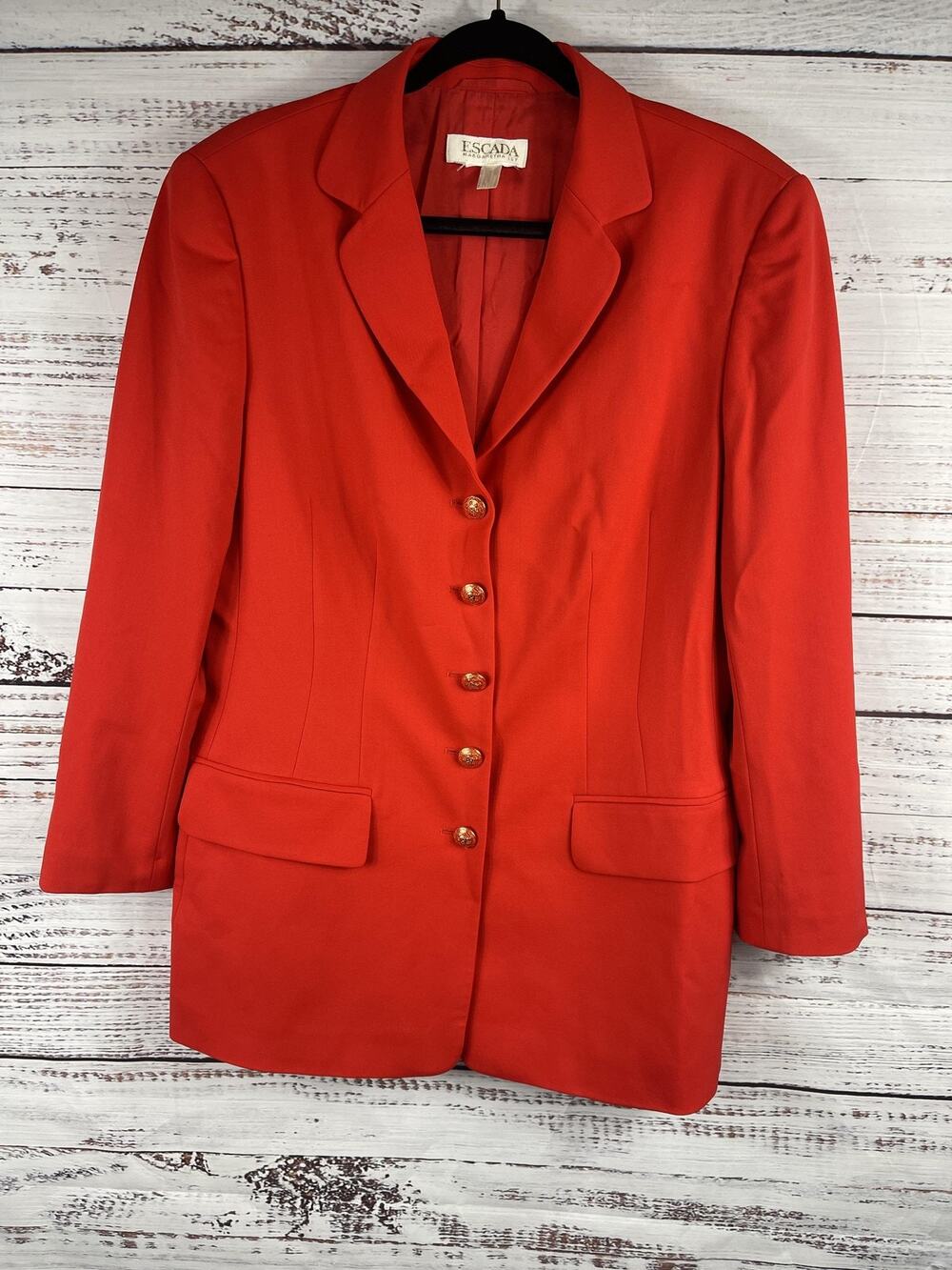 Vintage Escada Blazer Women's Large Wool Blend Gold Button Designer Jacket 90s
